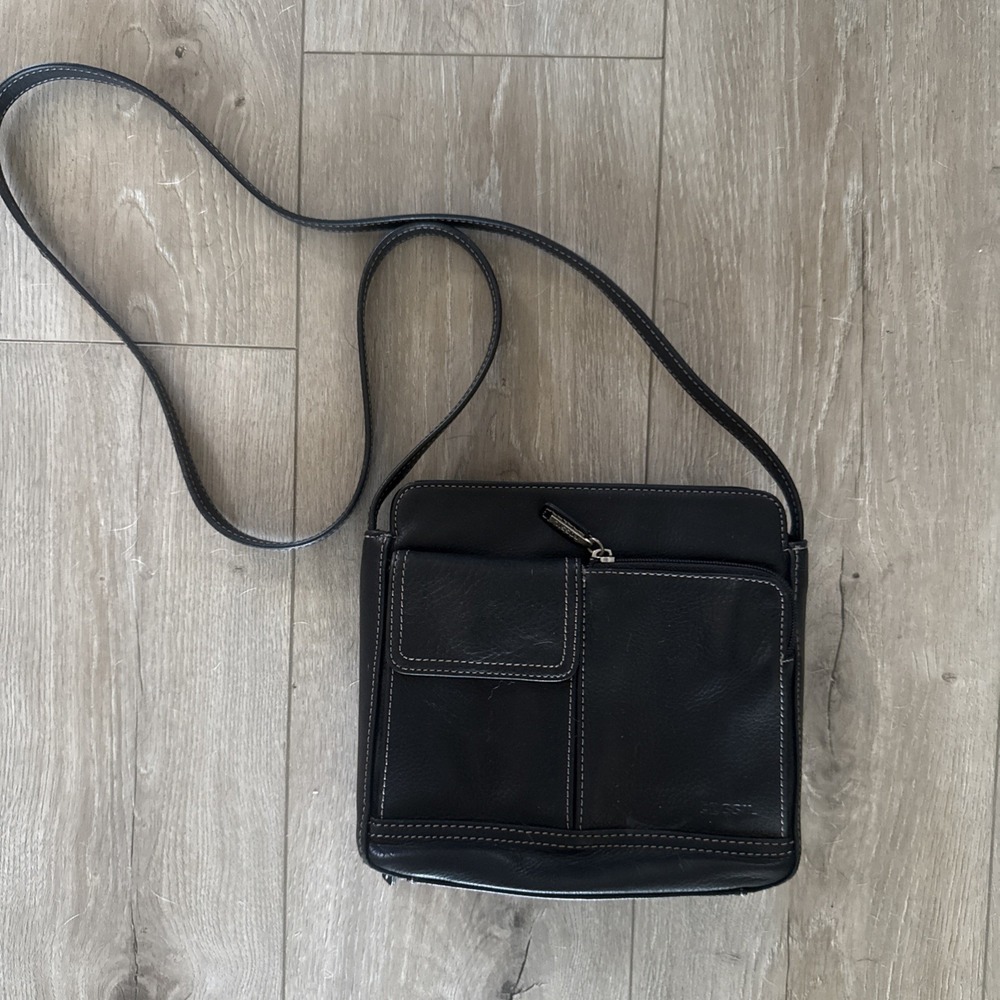 NEW Fossil‎ Crossbody Organizer Black Leather